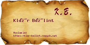 Klár Bálint névjegykártya