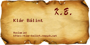 Klár Bálint névjegykártya